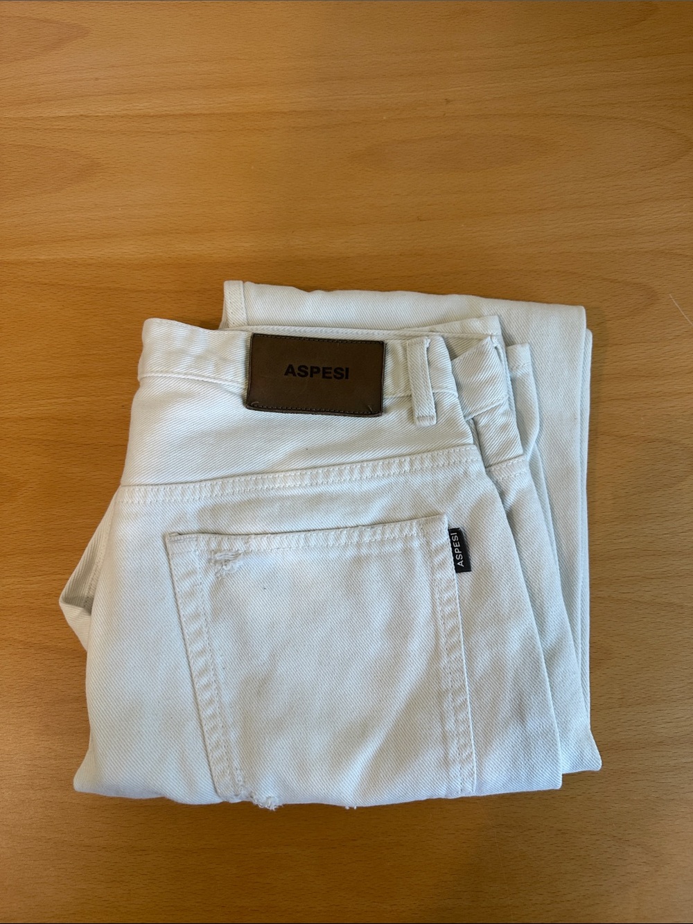 Aspesi Off-White Denim Trousers with Leather Logo Patch 32x30